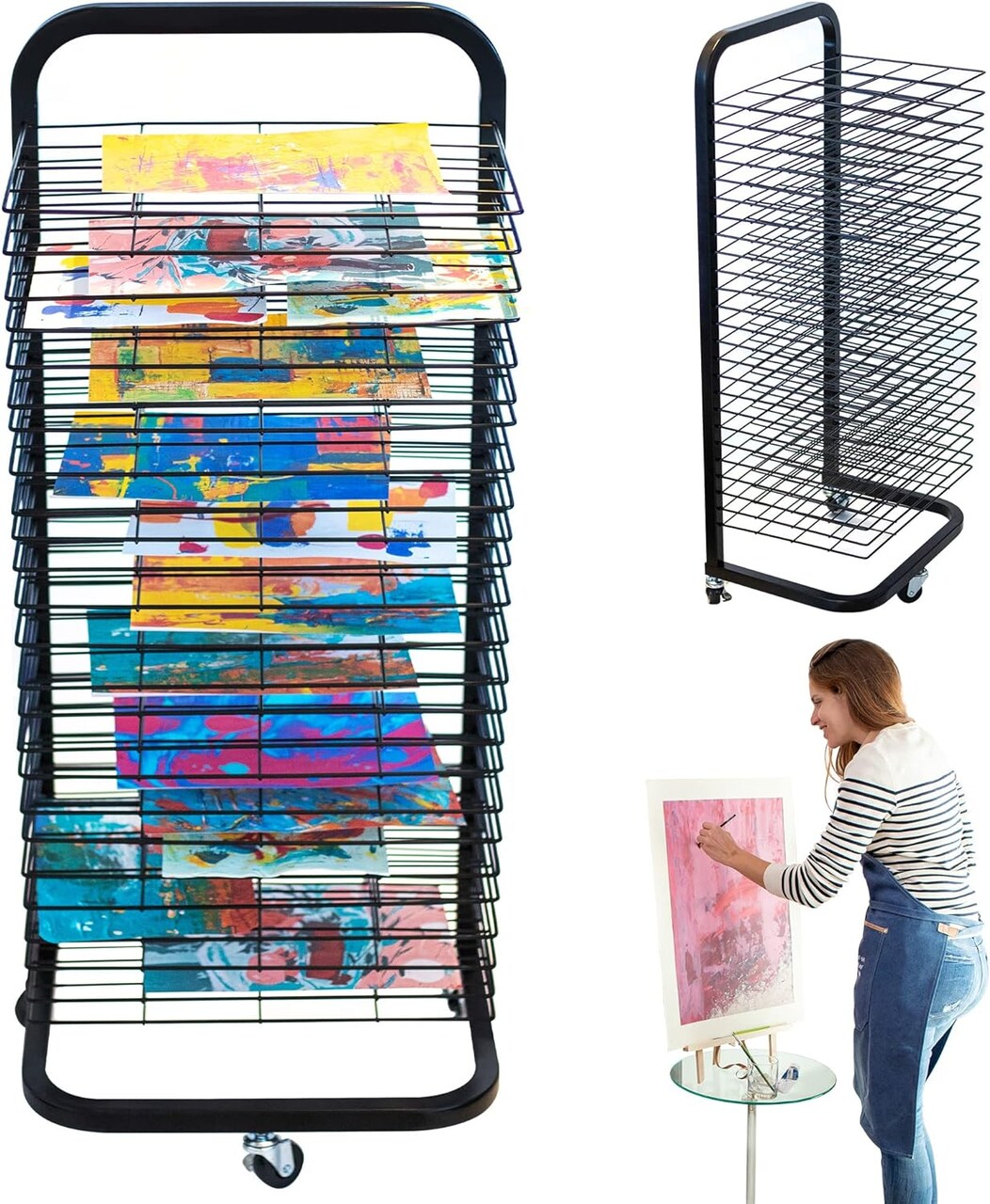 Art Drying Rack For Classroom | Functional & Mobile Paint Drying Rack | 25 Removable Shelves | Canvas Rack Art Storage | Painting Drying Rack With Wheels | Stack Rack For Painting, Drawings, And More